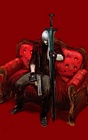 Dante on Red Sofa